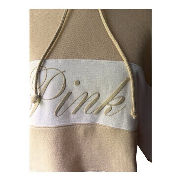 Victoria's Secret Ivy Fleece Cropped Hoodie Beige/White Embossed - Large - Picture 7 of 12